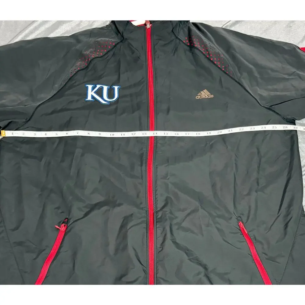 Vintage Kansas Jayhawks Full Zip Adidas Embroidered Gray Warm Up Jacket Sz 2XT